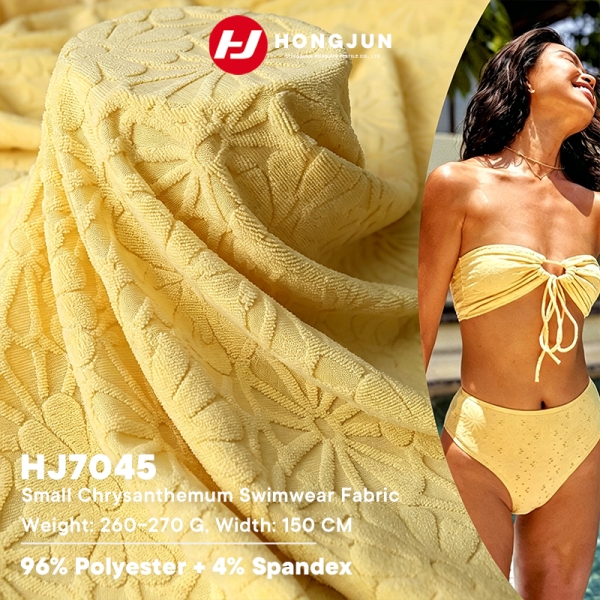 Good Quality Small Chrysanthemum Jacquard Swimwear Fabric 260-270GSM Polyester Spandex for Beachwear | product image