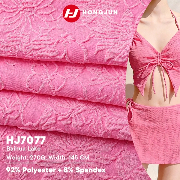Factory Direct Selling Baihua Lake Floral Jacquard Polyester Spandex Fabric 270GSM for Swimwear &amp | product image