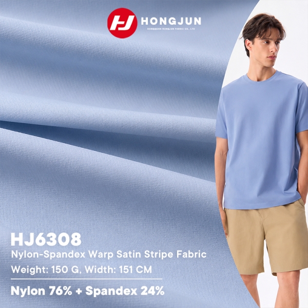 Hot Sale Soft Warp Satin Stripe Nylon Spandex Fabric 150GSM for Men's Casual T-Shirts | product image