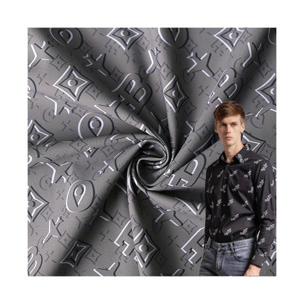 Nylon Spandex Printed Double Warp Flat Knitted Fabric for Men's Casual Ice Silk Thin Business Shirt  | product image
