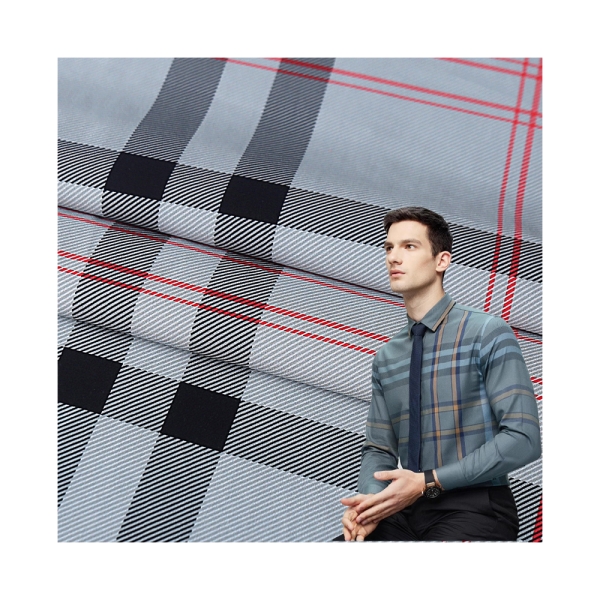Nylon Spandex Double Warp Flat Printed Knitted Fabric Men's Ice Silk Thin Casual Business Plaid Shir | product image