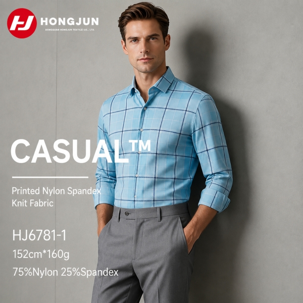Brand New Nylon Spandex Printed Knitted Fabric Men's Ice Silk Thin Casual Business Plaid Shirt T-shi | product image