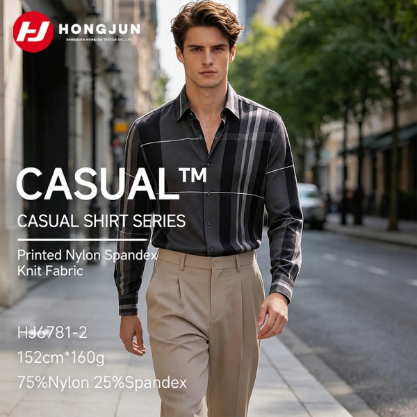 Direct Selling Nylon Spandex Printed Knitted Fabric Men's Ice Silk Thin Casual Business Plaid Shirt  | product image