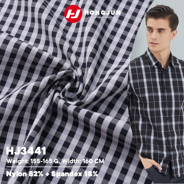 In Stock Lightweight Comfortable Checked Printed Nylon Spandex Double Warp Flat Knit Fabric for Men  | product image