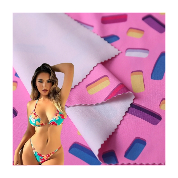 Pink Candy Pattern Knitted Nylon Ammonia Swimsuit Yoga Suit Cycling Suit  Nylon Digital Spray Printe | product image