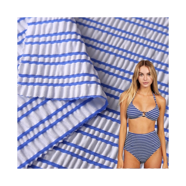 Nylon Polyester Spandex Wrinkled Fabric Jacquard Knitted Stripes Casual Sports Swimwear Swimsuit Bik | product image