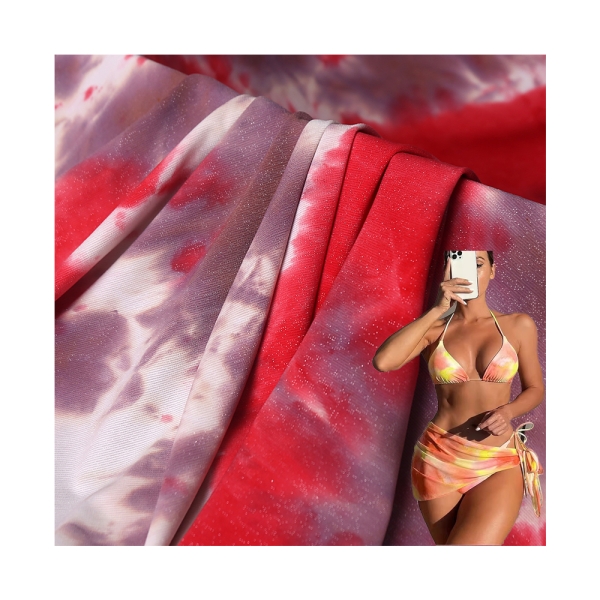 Nylon Wire Glitter Dress Stage Wear Fabric High Elasticity Performance Wear Tie Dye Bikini Swimsuit  | product image