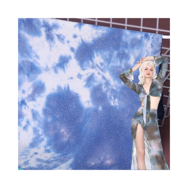 Hot Sale High End Nylon Spandex Metal Wire Sparkling Dress Stage Wear Fabric Performance Wear Tie Dy | product image