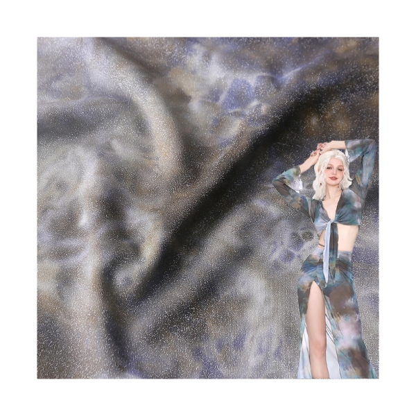 Direct Sale Nylon Spandex Metal Wire Sparkling Dress Stage Wear Fabric Performance Wear Tie Dye Biki | product image