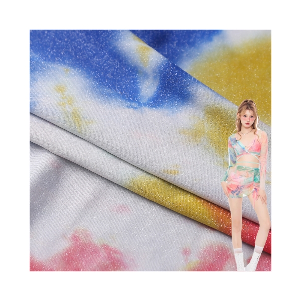 Direct Selling Nylon Wire Tie Dye High Elasticity Knitted Fabric Sparkling Stage Wear Casual Breatha | product image