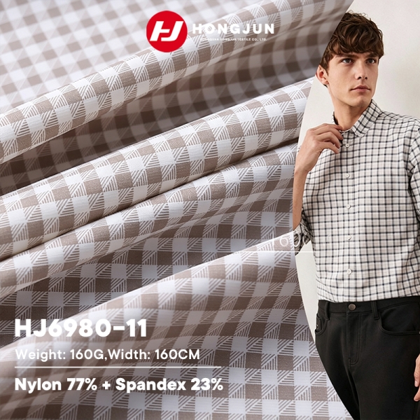 Manufacturer Nylon Plaid Print Knit Fabric Breathable Lightweight for Men Casual Business Shirt Shor | product image