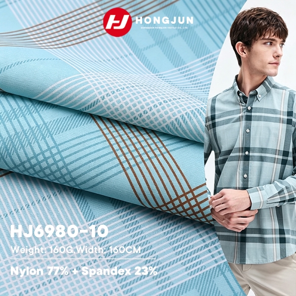 High Quality Nylon Spandex Line Plaid Print Knit Fabric Lightweight for Men Casual Business Shirt T  | product image