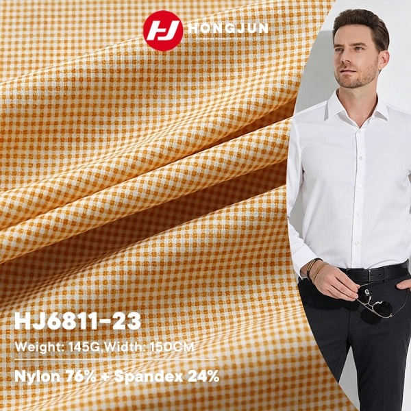 Manufacturer Nylon Spandex Plaid Print Knit Fabric Lightweight for Men Casual Business Shirt and T S | product image