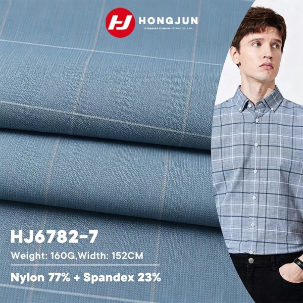High Quality Nylon Spandex Plaid Print Knit Fabric Cooling Lightweight for Men Business Casual Shirt | product image