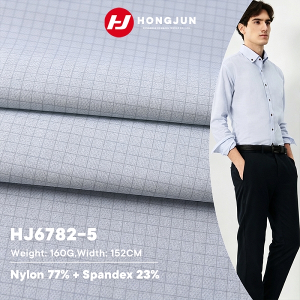 Premium Nylon Spandex Plaid Print Knit Fabric Lightweight for Men Casual Business Short Sleeve T Shi | product image