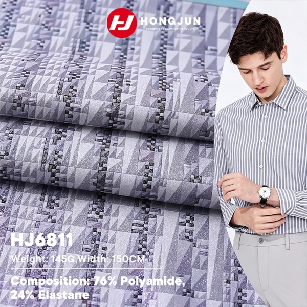 Factory Direct Nylon Spandex Colorful Flash Plaid Print Knit Fabric for Men Casual Short Sleeve Shir | product image