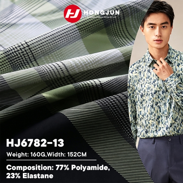 Professional Nylon Spandex Line Plaid Print Knit Fabric for Men Casual Business Shirt Short Sleeve T | product image