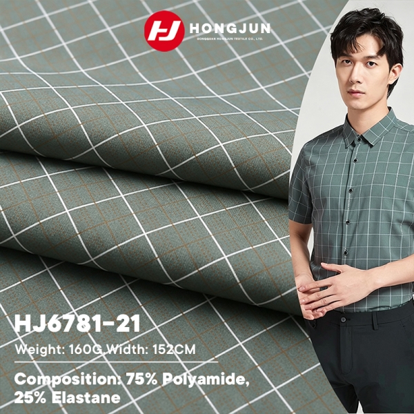 Nylon Spandex Plaid Print Knit Fabric Cooling Lightweight Wrinkle Resistant for Men Business Casual  | product image