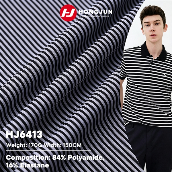 Superior 170g Nylon Spandex Stripe Breathable Knit Fabric for Men Casual Business Commute Polo Shirt | product image