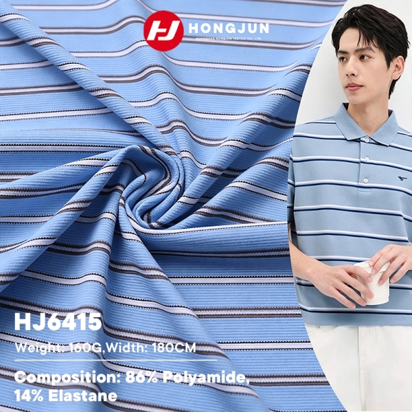 High Quality Nylon Stripe Knit Fabric Cooling Breathable for Men Casual Business Polo Short Sleeve T | product image