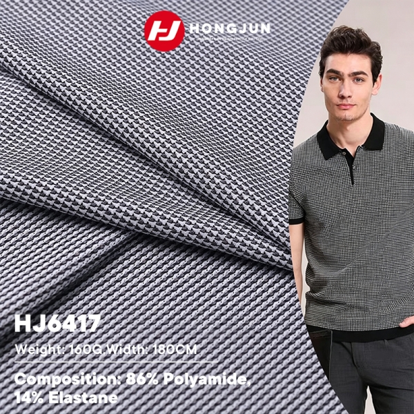 Professional Nylon Houndstooth Jacquard Knit Fabric for Men Casual Business Comfortable Polo Short S | product image