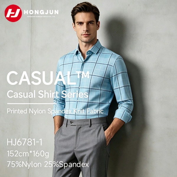 High Quality Nylon Spandex Print Knit Fabric Ice Silk Lightweight for Men Casual Business Plaid Shir | product image