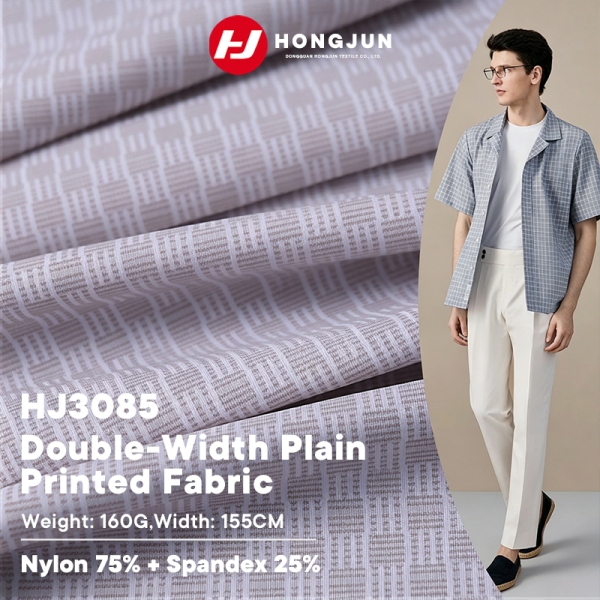 Nylon Spandex Double Warp Knit Plaid Print Fabric Cooling Lightweight for Men Casual Business Shirt  | product image