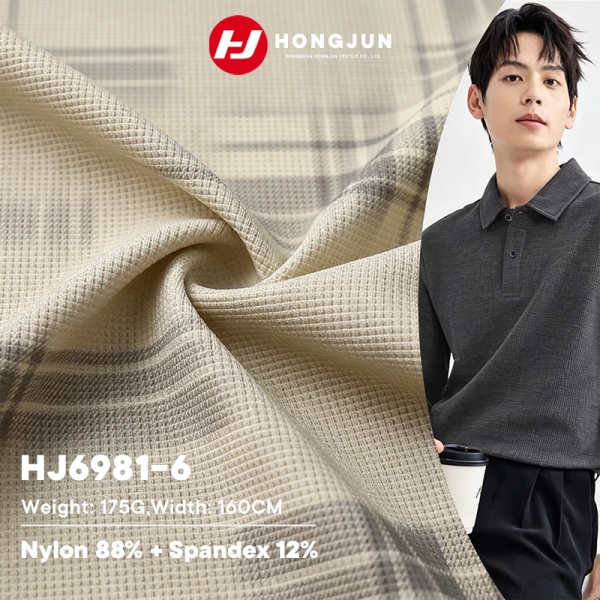 High Quality Nylon Plaid Quick Dry Knit Fabric Waffle Texture for Men Casual Commute Polo T Shirt | product image
