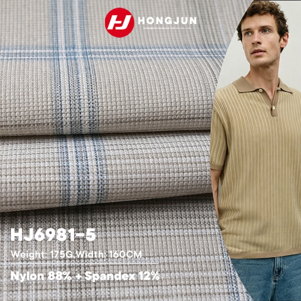 Nylon Plaid Knit Fabric Waffle Texture Cooling Breathable for Men Sports Polo Short Sleeve T Shirt | product image