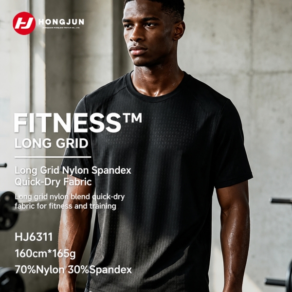 70%Nylon 30%Spandex Long Grid Quick‑Dry Fabric For Fitness T‑shirt Yoga Training Sportswear（HJ6311） | product image